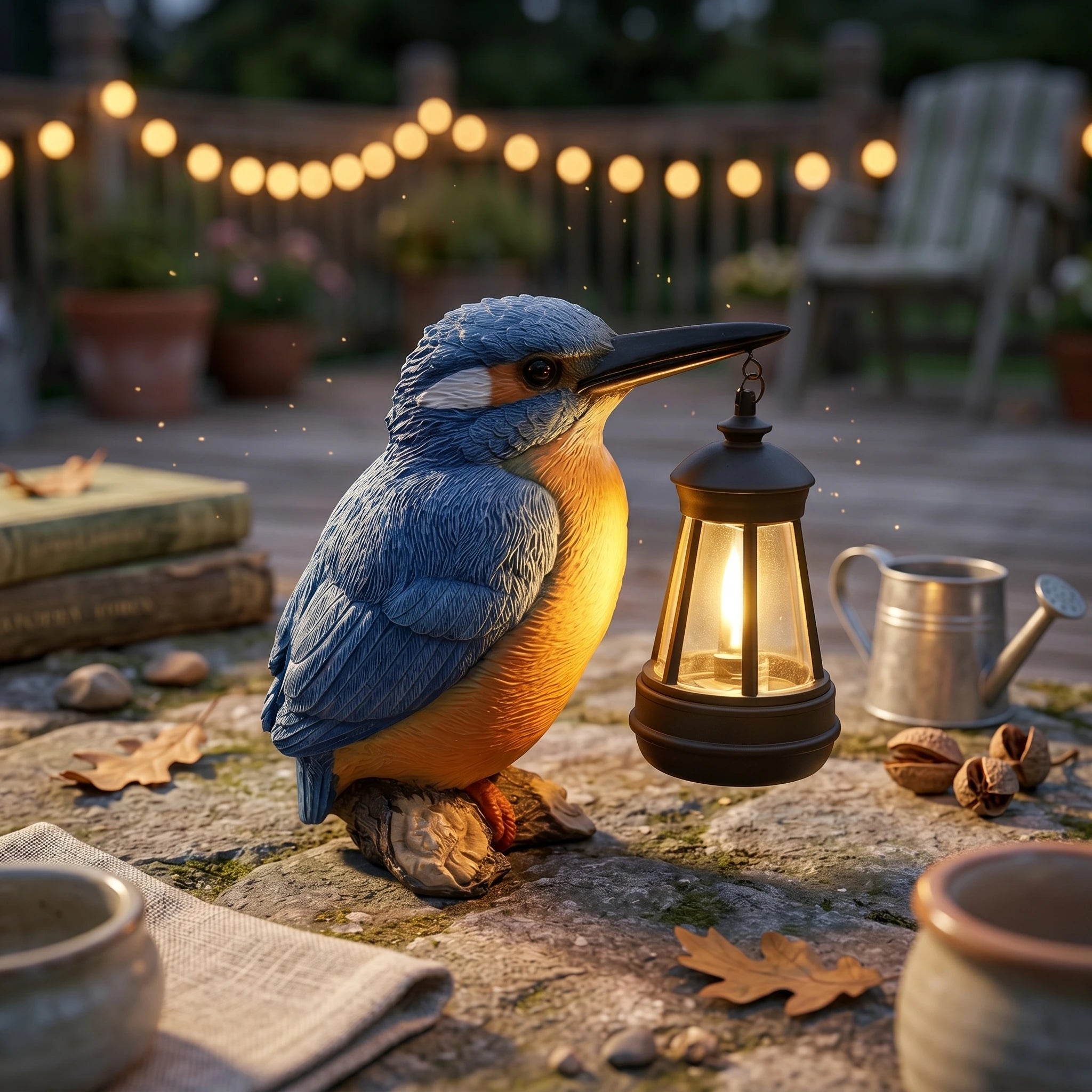 Solar Kingfisher Statue Resin Hanging Lantern Bird Bird Statue Light Realistic Design Outdoor Decor Weatherproof for Yard, Patio