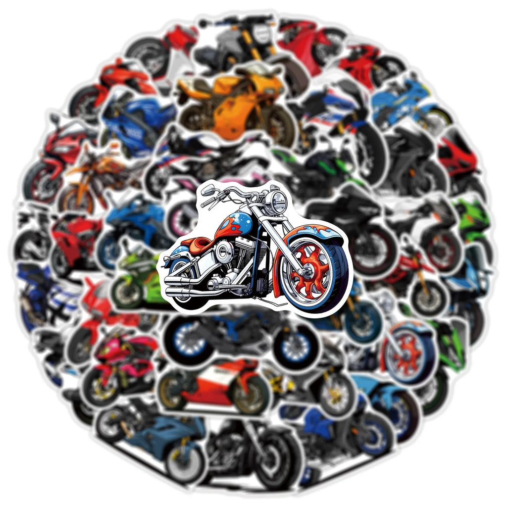 50PCS Cool Motorcycle Cartoon Stickers Cycling Sports Graffiti Transportation Decoration DIY Toys Laptop Guitar Car Bike Decals