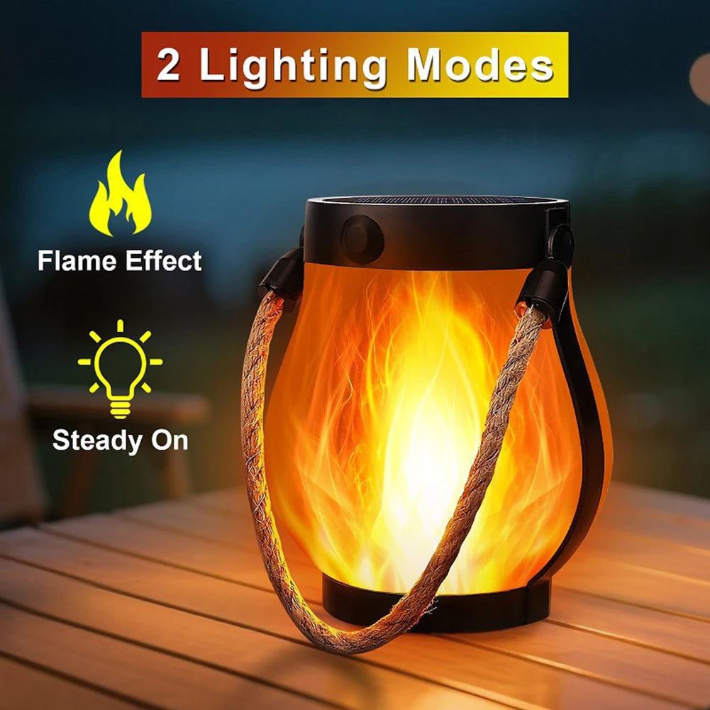 USB Rechargeable Camping Light Solar Flame Lights IPX65 Waterproof 500 Lumens 1500mAh Hanging Lantern Outdoor Lights  for Yards