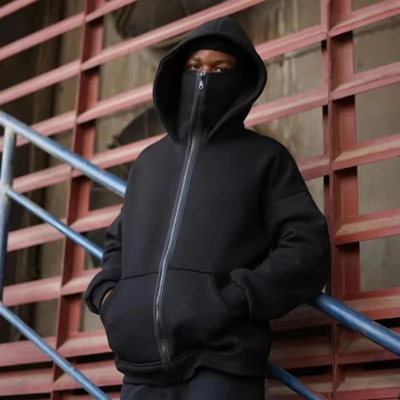 2026 Men and women Balaclava Y2K Gothic Harajuku winter new item double hooded sweatshirt men's hooded mask zipper sportswear