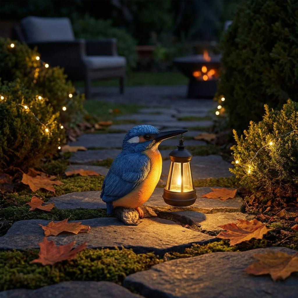 Solar Kingfisher Statue Resin Hanging Lantern Bird Bird Statue Light Realistic Design Outdoor Decor Weatherproof for Yard, Patio