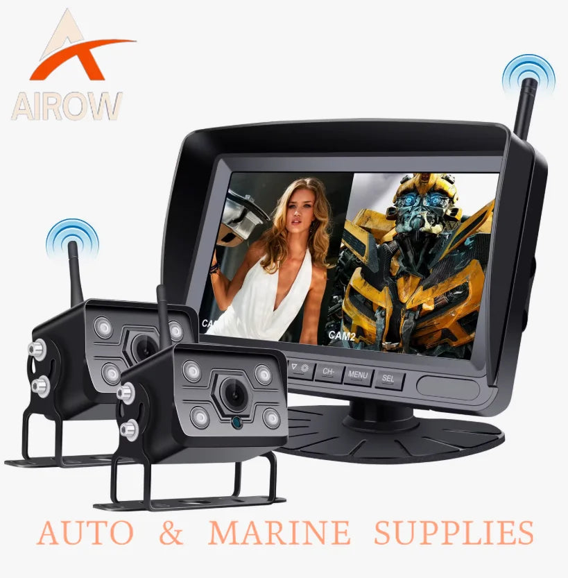 Airow auto Digital Wireless Monitor SystemWide Angle Backup Camera|1080P Dual Screen Auto Loop Recording for Truck Bus RV Van