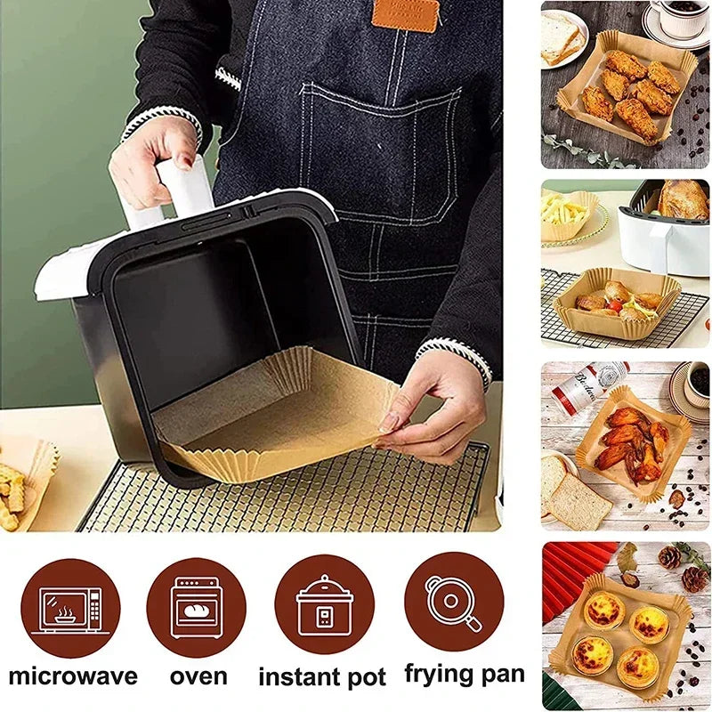 50 Packs of Non Stick Paper Lined with Air Fryer for Baking and Microwave Ovens Easy To Clean and Separate for Healthier Cooking