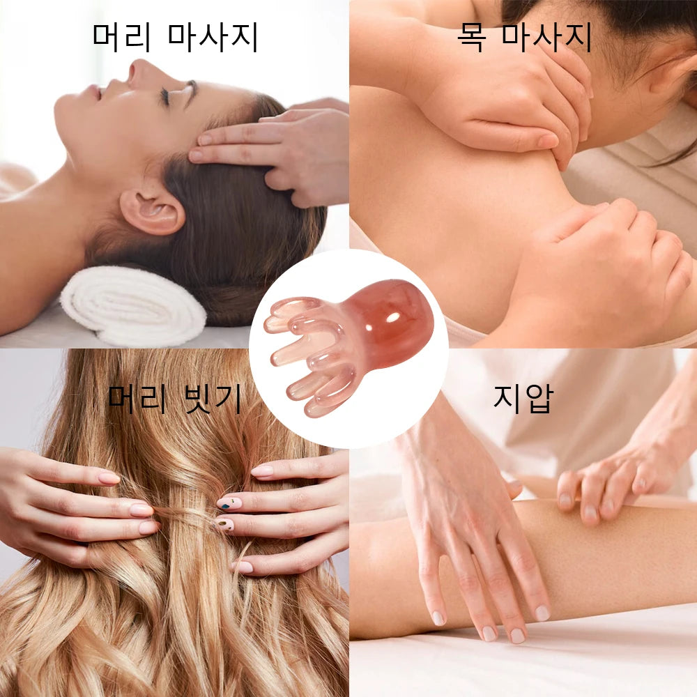 Cute Octopus Scalp Massage Comb (Resin)｜Korean Hair Care, Stress Relief, Anti-Hair Loss, Portable Head Massager for Home & Trave