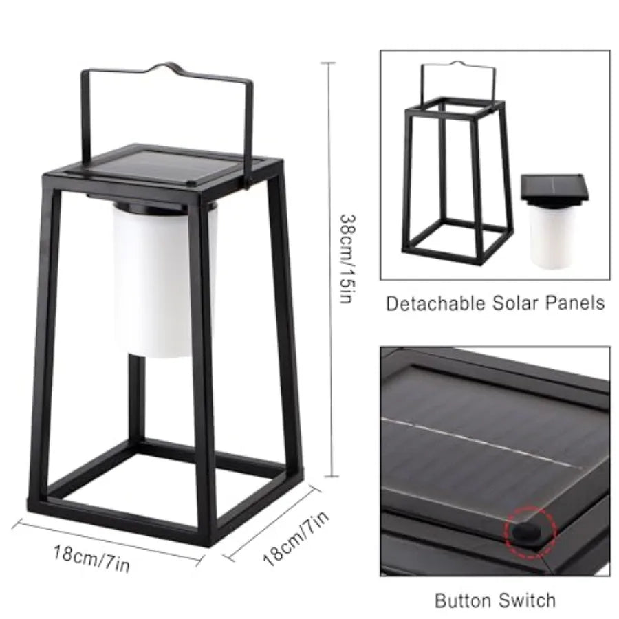 5'' High Outdoor Solar Lantern Portable Brightness LED Nightstand Lantern Metal Solar Lamp IP Waterproof Outdoor Table Lamps Co