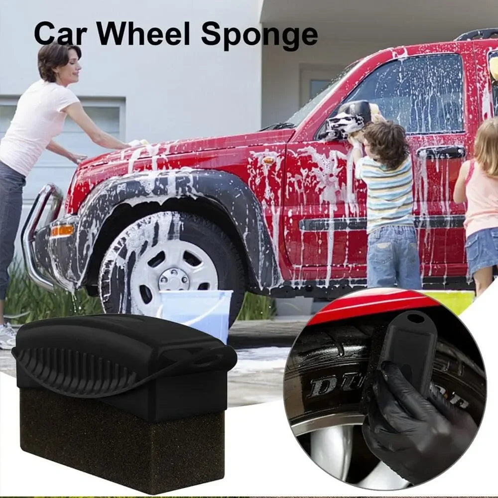 2Pcs Car Tire Wheel Cleaning & Polishing Sponge Set, Rim Waxing Shine Pads, Contour Wipe Detailing Tools, Auto Care Kit