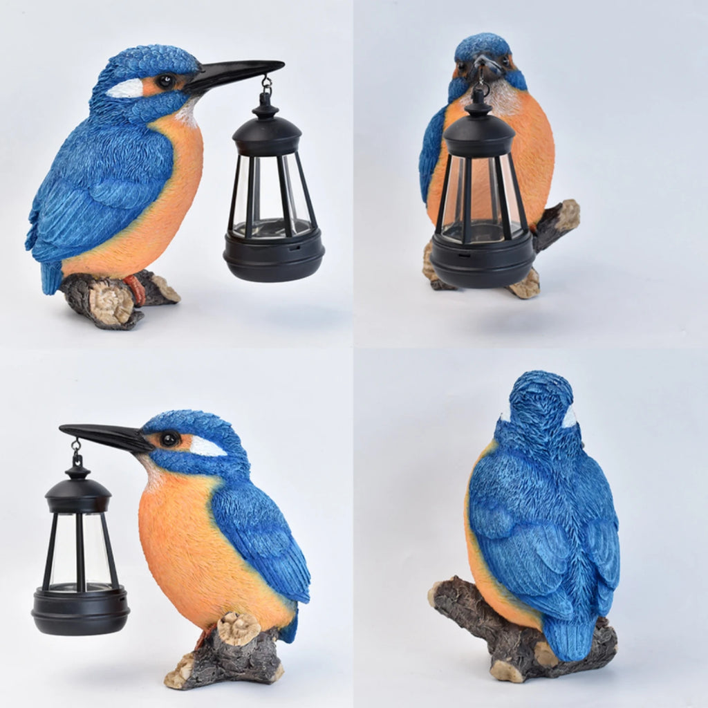 Solar Kingfisher Statue Resin Hanging Lantern Bird Bird Statue Light Realistic Design Outdoor Decor Weatherproof for Yard, Patio