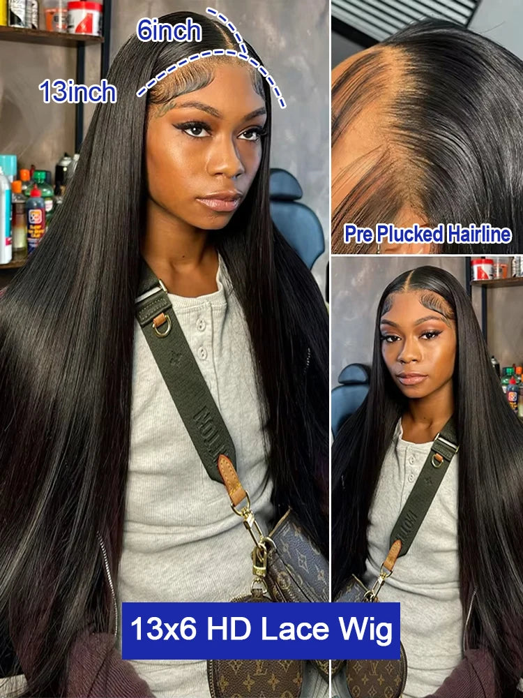  40 42 Inch Straight Human Hair Wigs 13x4 13X6 HD Lace Frontal Wig 300% Density Human Hair Remy Invisible Swiss Lace Wigs For Women