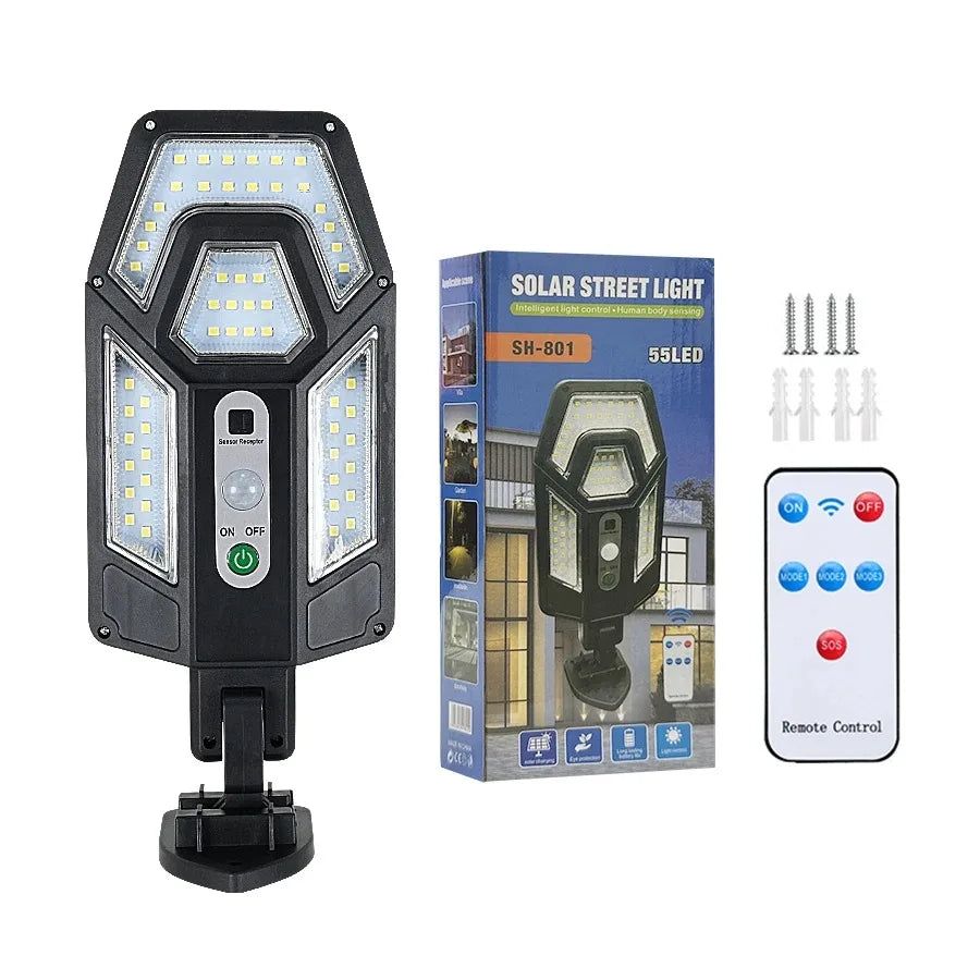 12000LM Powerful Solar Wall Lamp with Remote Outdoor IP65 Waterproof LED Floodlight with Sensor Garden Yard Lantern Street Light