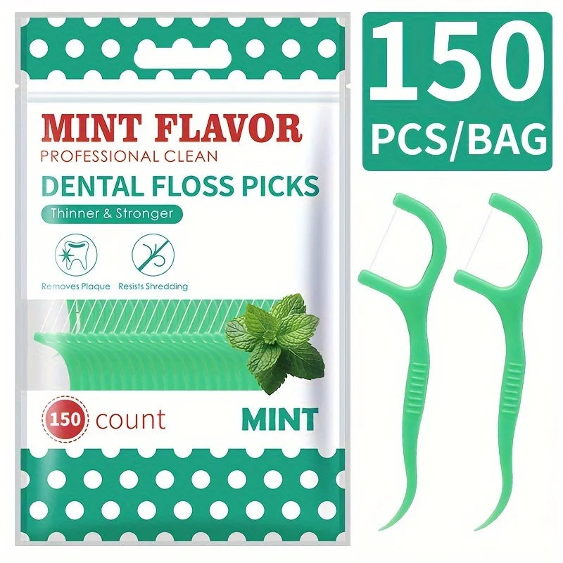 450pcs Adult Mint Flavored Dental Floss Picks Ultra-Fine Portable Flossing Sticks Toothpick Thread for Home And Travel Oral Care