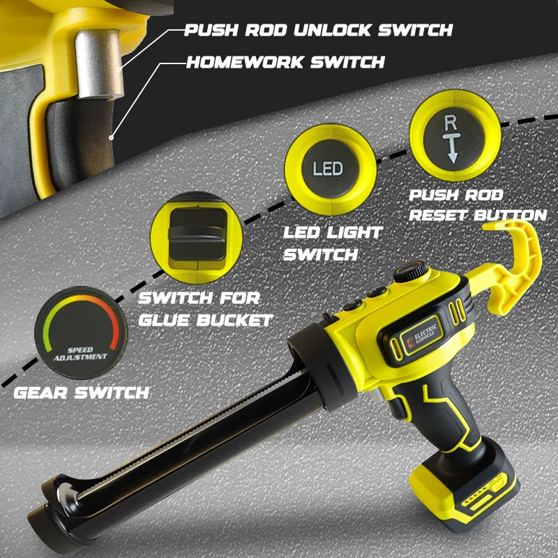 Cordless Electric Glass Caulking Gun Multifunctional Adjustable Speed Filling Glue Gun For Dewalt 20V Battery Pin(No Battery)