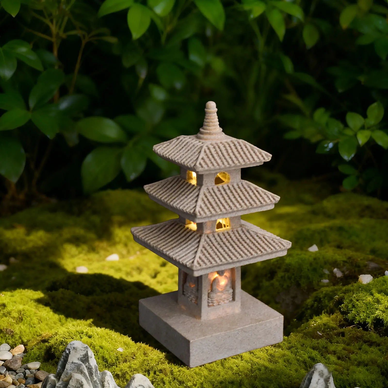 Solar Pagoda Lantern Garden Statue Outdoor Zen Inspired Japanese Lamp Ornament for Landscape Balcony Garden Porch Patio Pathway