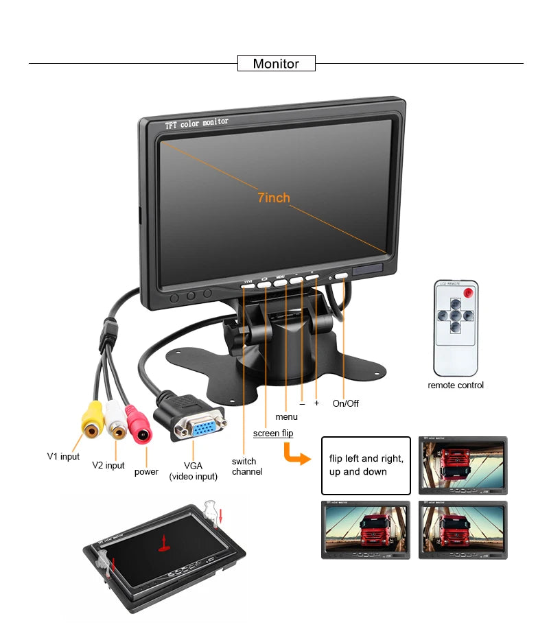 4CH 4G 1080P AHD Mobile Vehicle Car DVR Video Recorder Kit  with 4pcs Cameras and 7 Inch VGA for Truck Bus RV Van