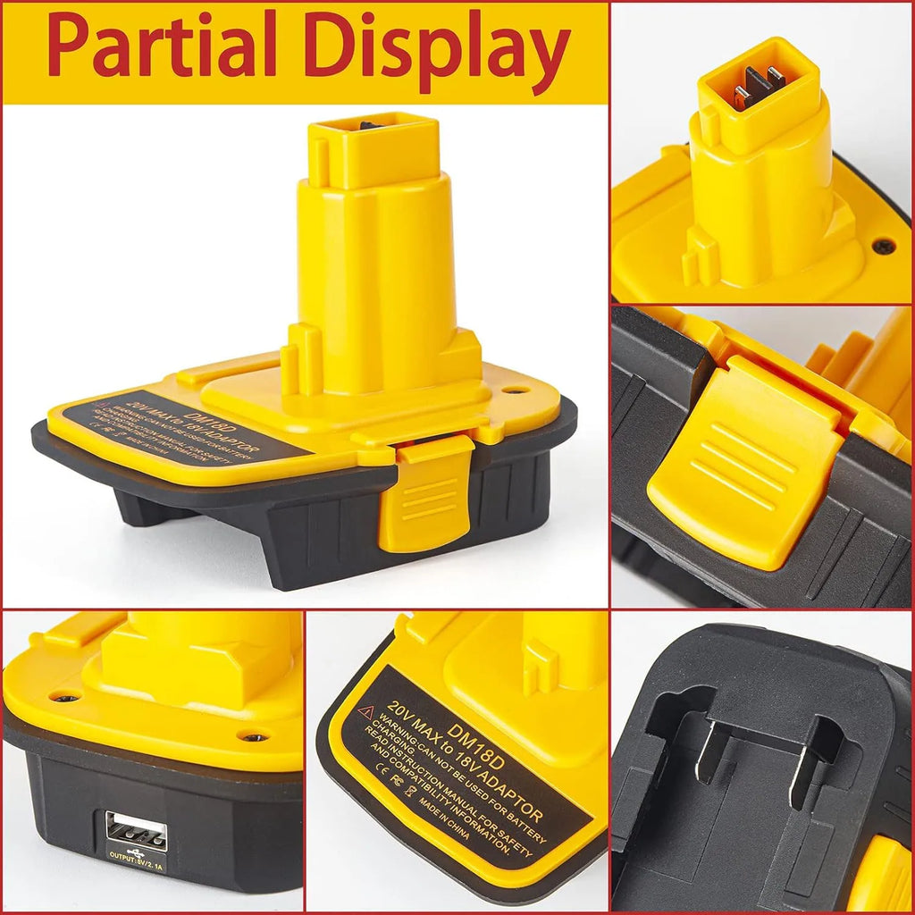 DM18D Battery Adapter with USB Convert for DeWalt 20V&Milwaukee 18V Lithium Battery to For DeWalt NiCad&NiMh Battery Power Tools