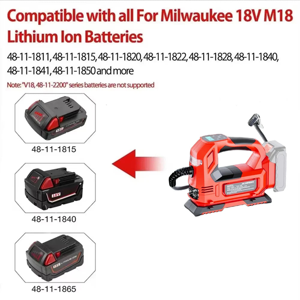 Electric Air Pump Powered Inflator Cordless Car Tire Air Compressor Inflatable Pump For Makita/Dewalt/Milwaukee 18V Battery Pin