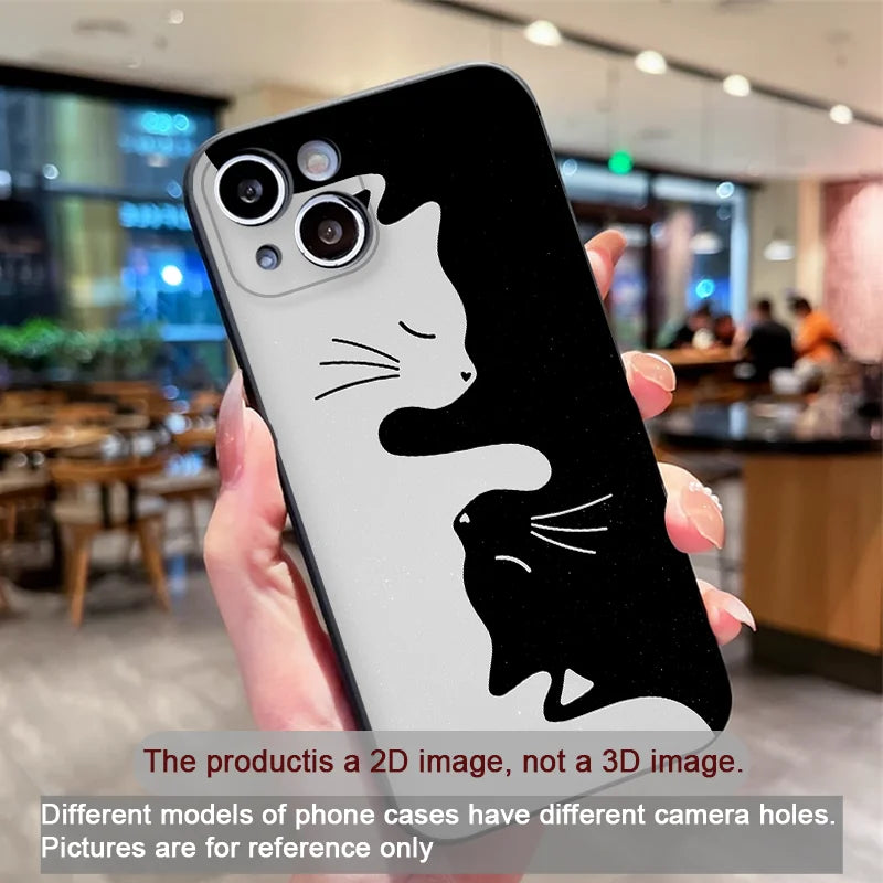 Cartoon Black White Cat Lovers Couple Phone Case for Motorola Moto Edge 50 Fusion 60 40 30 Neo G34 E14 G75 G85 G54 5G Soft Cover