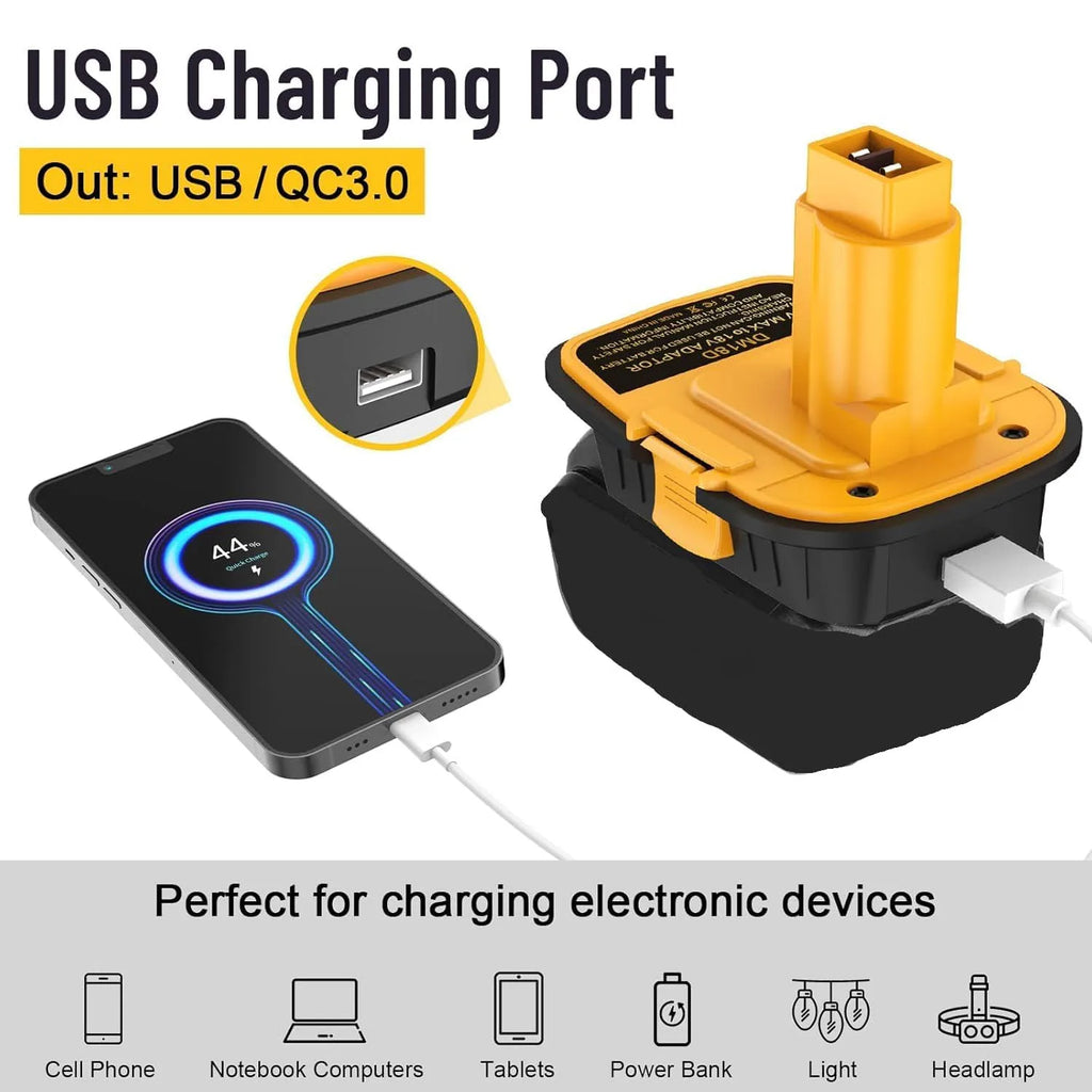 DM18D Battery Adapter with USB Convert for DeWalt 20V&Milwaukee 18V Lithium Battery to For DeWalt NiCad&NiMh Battery Power Tools
