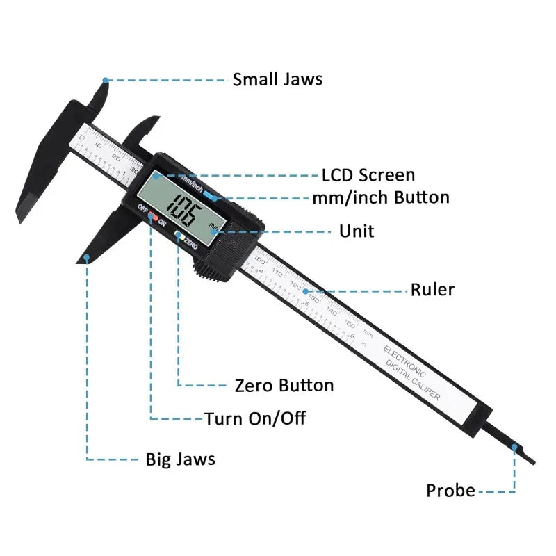1PC Plastic Digital Vernier Caliper Digital Display Caliper Mini Text Play Caliper Student Vernier Ruler 0-150mm Measuring Tool