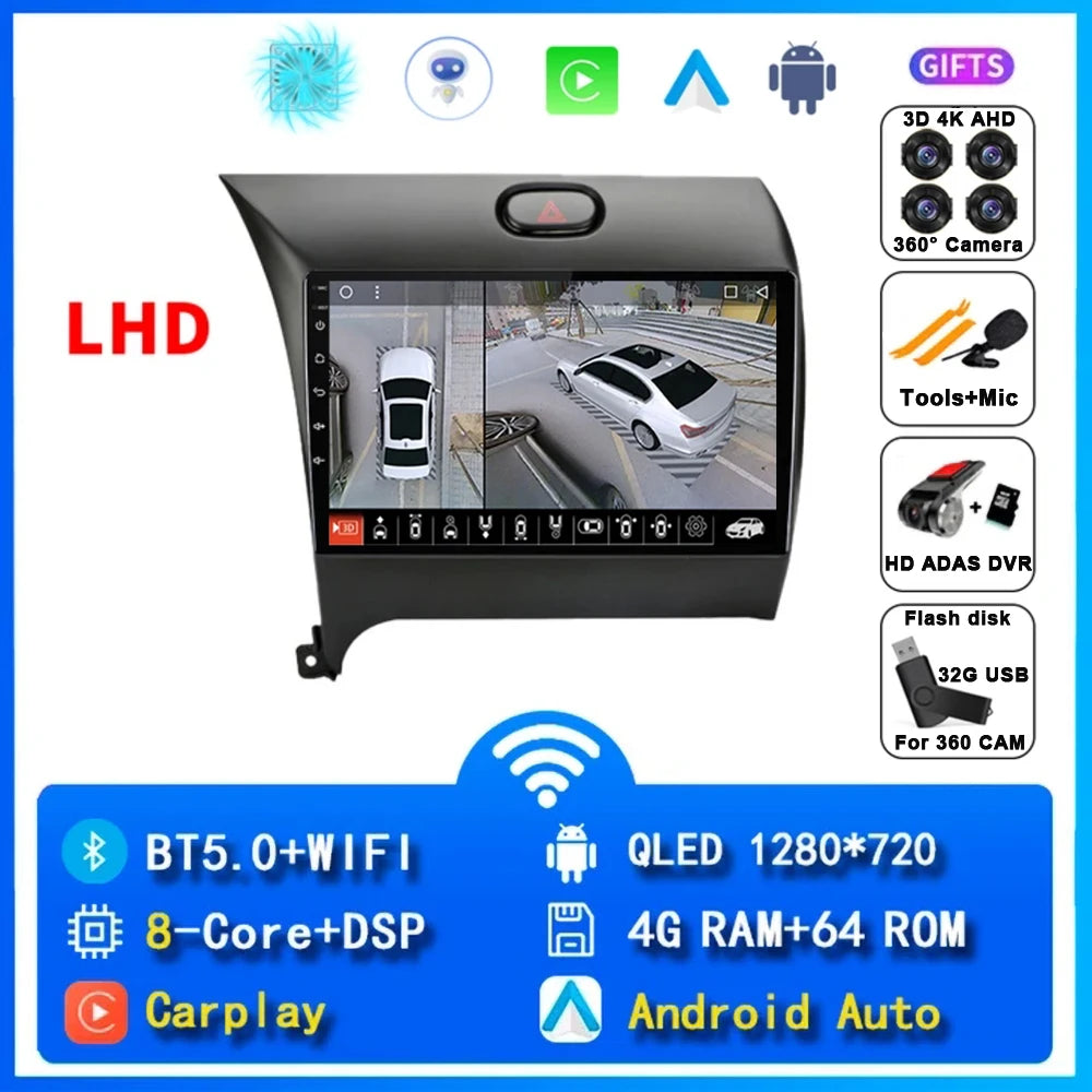 9"  Android 15 For Kia Cerato 3 K3 Forte 2013 - 2017 Car Radio Multimedia Video Player Navigation GPS Carplay 2 Din 4G