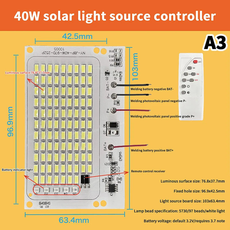 1Pcs 10W-600W LED Outdoor Solar Energy 2835 5730 High Brightness Bead Projection Light Integrated Light Source Light Panel