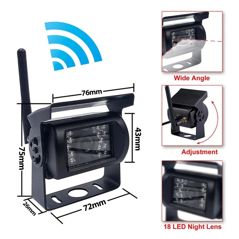 7'' Vehicle Wireless Reverse HD Camera for Trucks Bus RV Excavator Trailer Car TFT LCD Monitor 12-24V Rear View Cam Night Vision