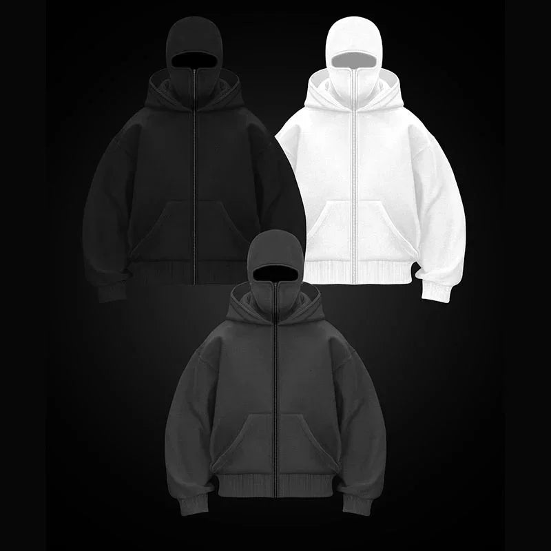 2026 Men and women Balaclava Y2K Gothic Harajuku winter new item double hooded sweatshirt men's hooded mask zipper sportswear