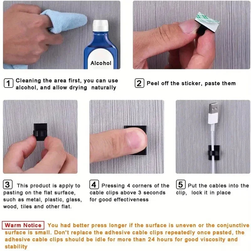 50pcs 100pcs Stickable Clips Double-sided Tape Adhesive Cable Wire Clips Management Wire Cable Holder Clamps Cable Tie Holder