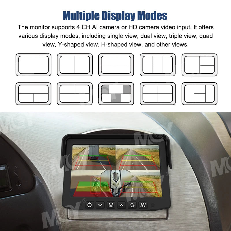 Airow auto 7inch Monitor HD Reverse Backup Camera System IP69K Waterproof 4 Channel Camera for Truck Bus RV Driver Assistance