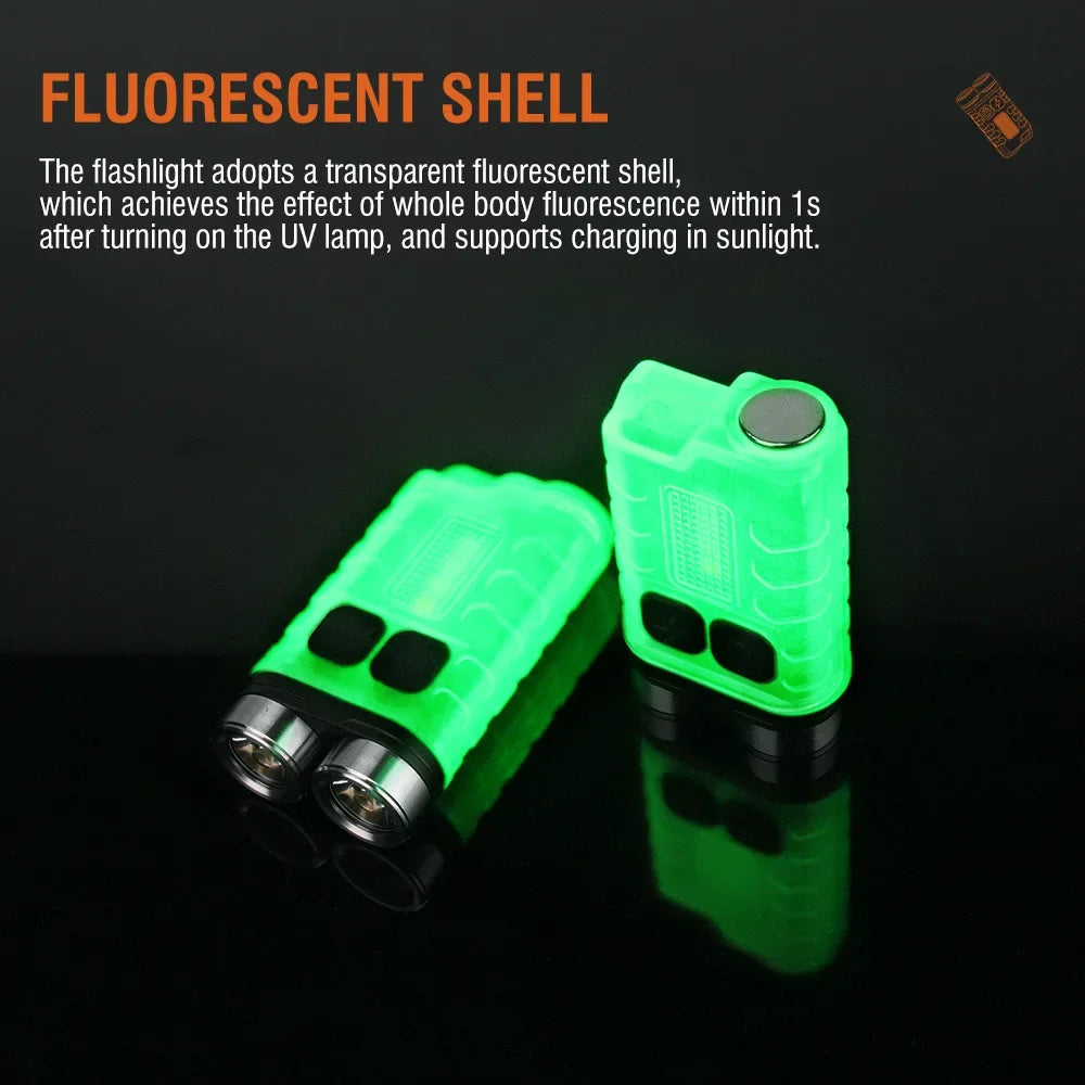 BORUiT V3 LED Keychain Portable 900LM EDC UV Flashlight Work Light Type-C Rechargeable Mini Torch with Magnet UV Pocket Lantern