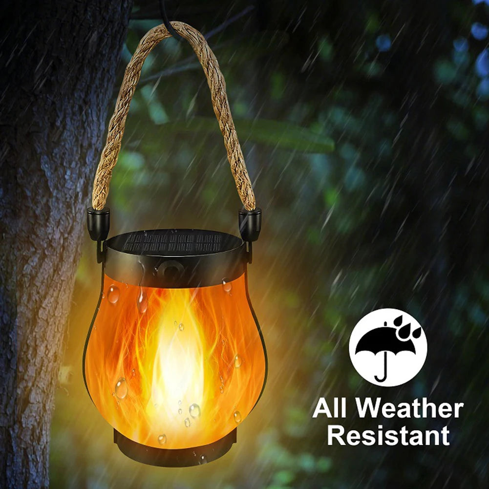 USB Rechargeable Camping Light Solar Flame Lights IPX65 Waterproof 500 Lumens 1500mAh Hanging Lantern Outdoor Lights  for Yards