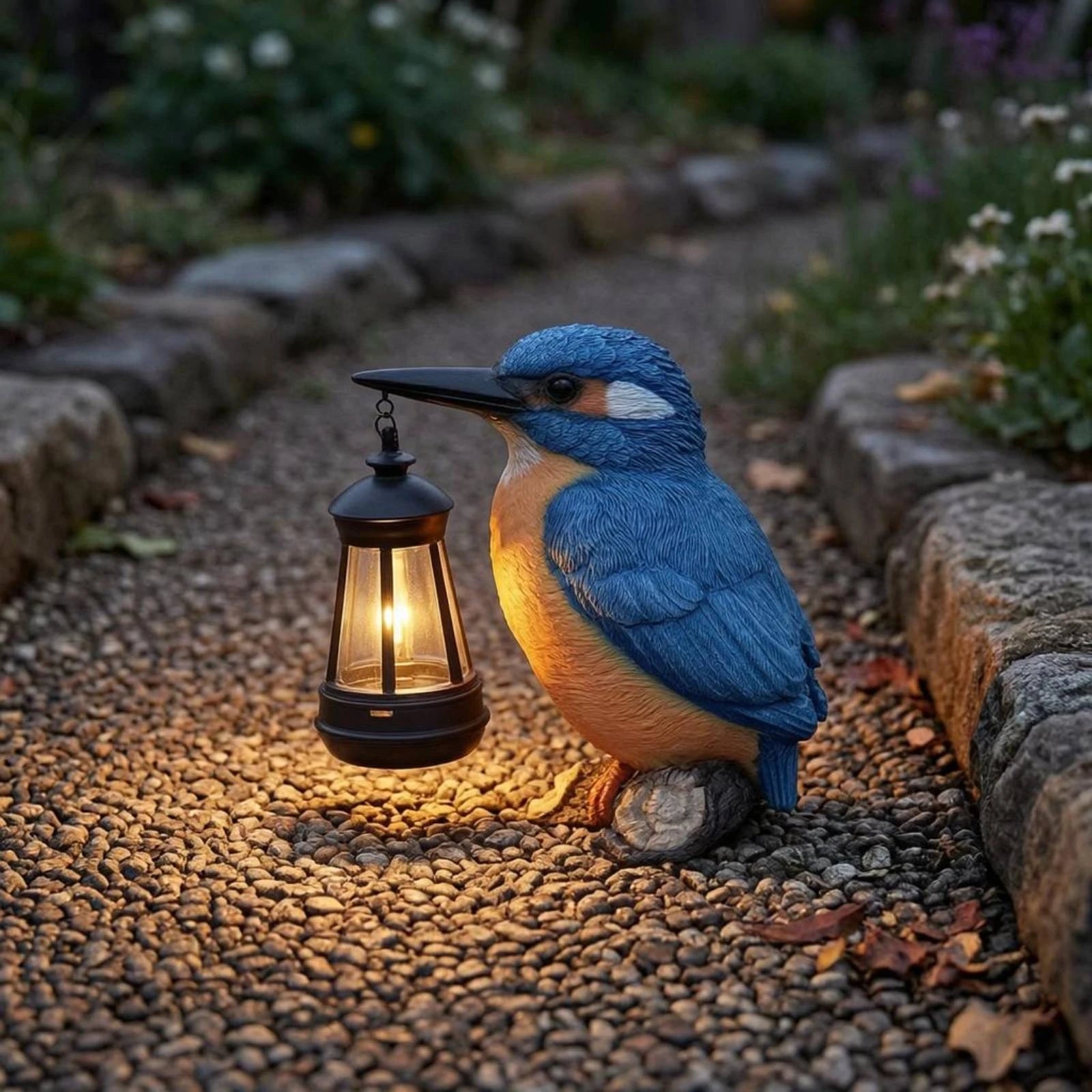 Solar Kingfisher Statue Resin Hanging Lantern Bird Bird Statue Light Realistic Design Outdoor Decor Weatherproof for Yard, Patio