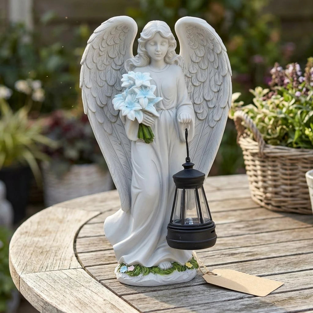 Angel Lantern Statue Feathered Wings Solar Angel Statue Outdoor Decor Decorative Weather Resistant for Walkway