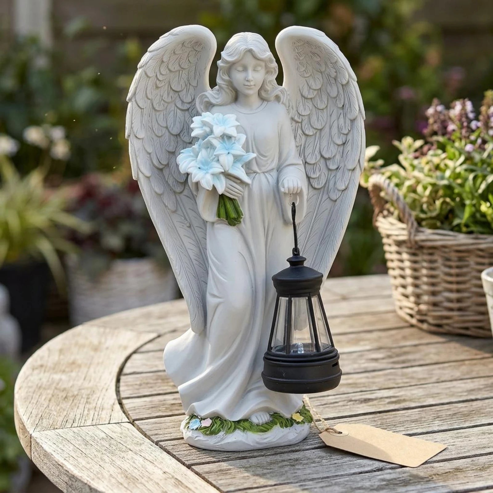 Angel Lantern Statue Feathered Wings Solar Angel Statue Outdoor Decor Decorative Weather Resistant for Walkway