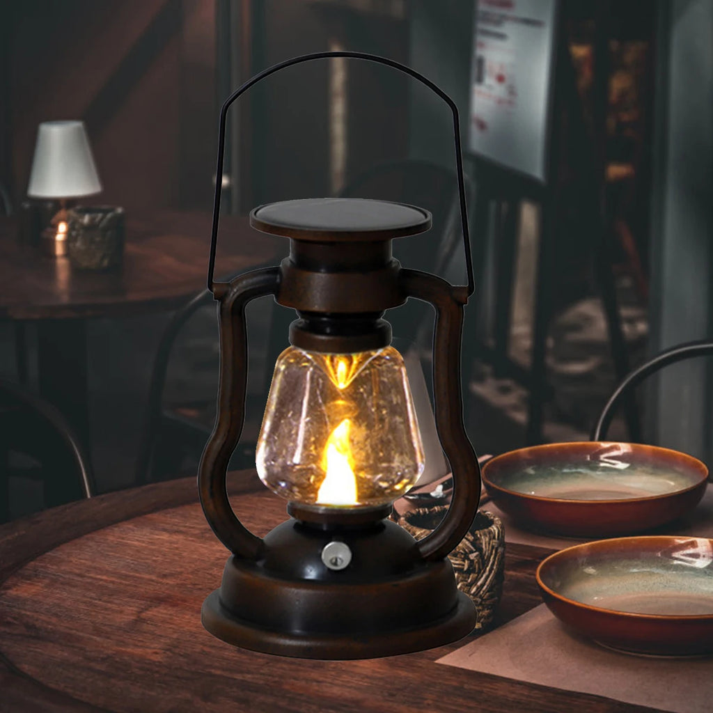 Atmosphere Light Retro LED Solar Light Oil Lamp Flickering Flameless Outdoor Hanging Lantern Camping Solar Candle Lights Decor