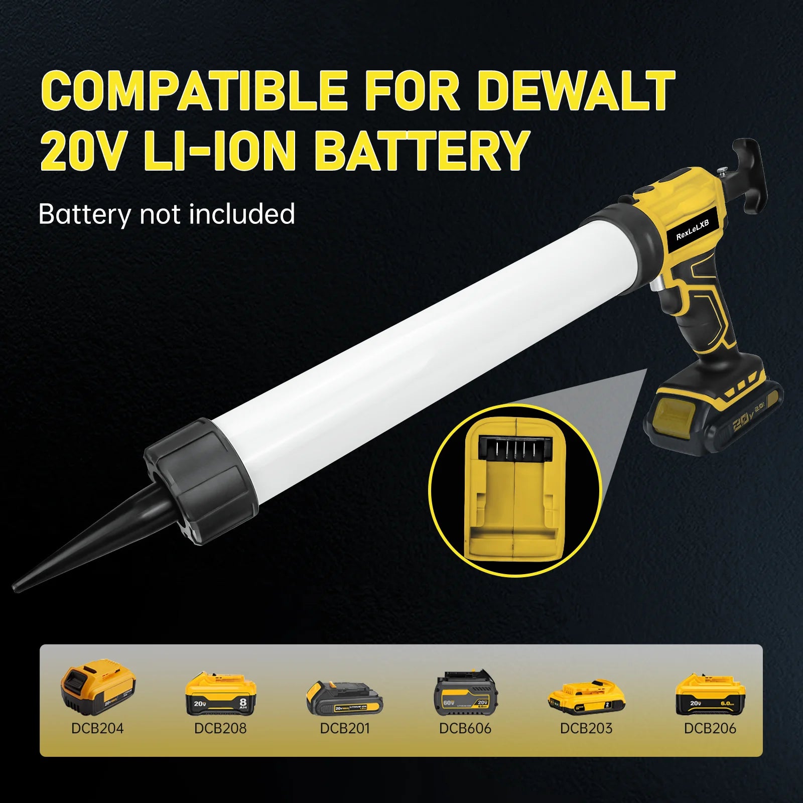 Cordless Caulking Gun 20oz/600ml Electric Silicone Gun 4 Speed Drip-free Filling Sealing Repair Tool for Dewalt 20V Battery Pin