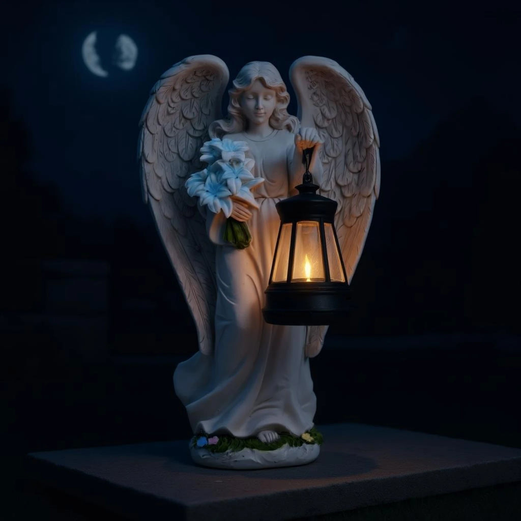 Angel Lantern Statue Feathered Wings Solar Angel Statue Outdoor Decor Decorative Weather Resistant for Walkway