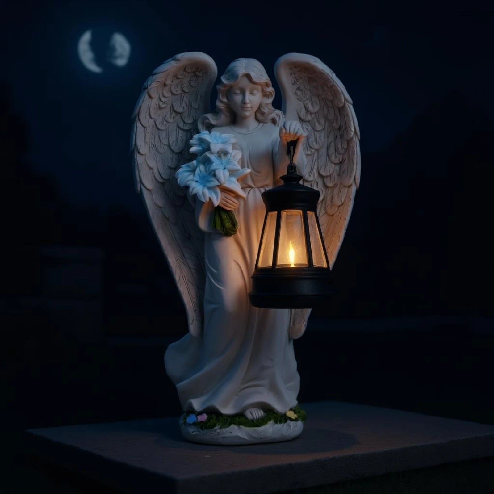 Angel Lantern Statue Feathered Wings Solar Angel Statue Outdoor Decor Decorative Weather Resistant for Walkway