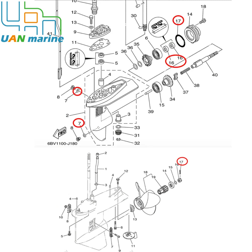 93101-13M12-00 Outboard Lower Unit Prop Shaft Gearcase Oil Seal Kits for Yamaha 2 4str 2.5 45 6 HP w/O-ring 93210-48214  w/Pin