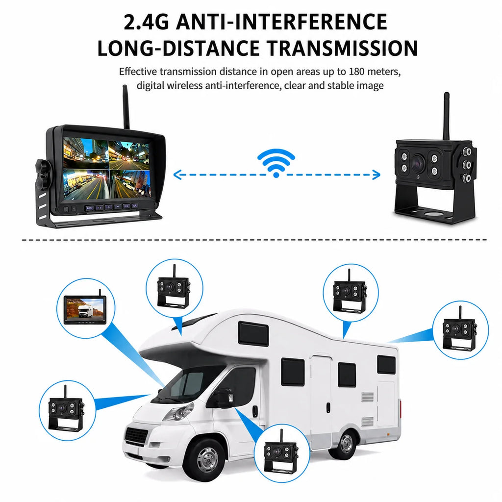 Airow auto 7 Inch Wireless Monitor Kit for Truck RV Forklift with 1080P Rear View Camera IR Night Vision Waterproof and BSD