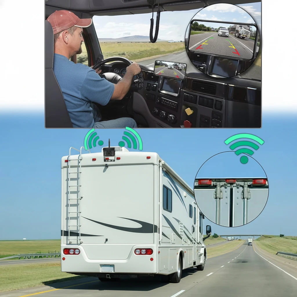 DAMAVO 1080P Wireless Reversing Camera, Waterproof RV Rear View Monitor for 12-24V Buses RVs and Commercial Vehicles