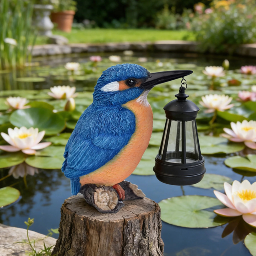 Solar Kingfisher Statue Resin Hanging Lantern Bird Bird Statue Light Realistic Design Outdoor Decor Weatherproof for Yard, Patio