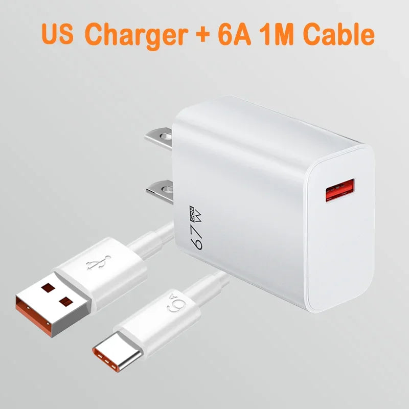 6A USB C Charging Cable with 67W Charger Wall Adapter for iPhone 15 Xiaomi Huawei Android Phones and All Type-C Charging Charger