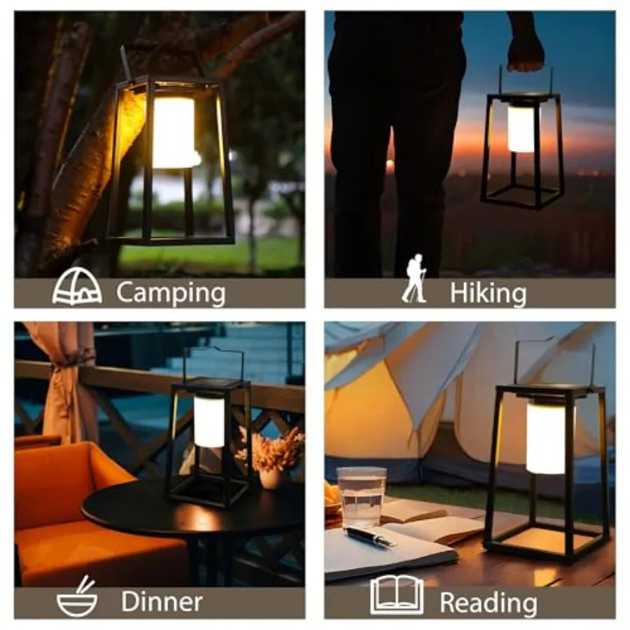 5'' High Outdoor Solar Lantern Portable Brightness LED Nightstand Lantern Metal Solar Lamp IP Waterproof Outdoor Table Lamps Co