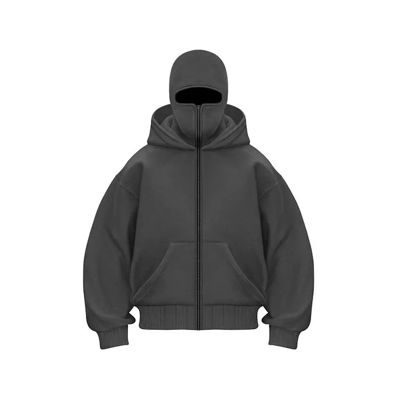 2026 Men and women Balaclava Y2K Gothic Harajuku winter new item double hooded sweatshirt men's hooded mask zipper sportswear