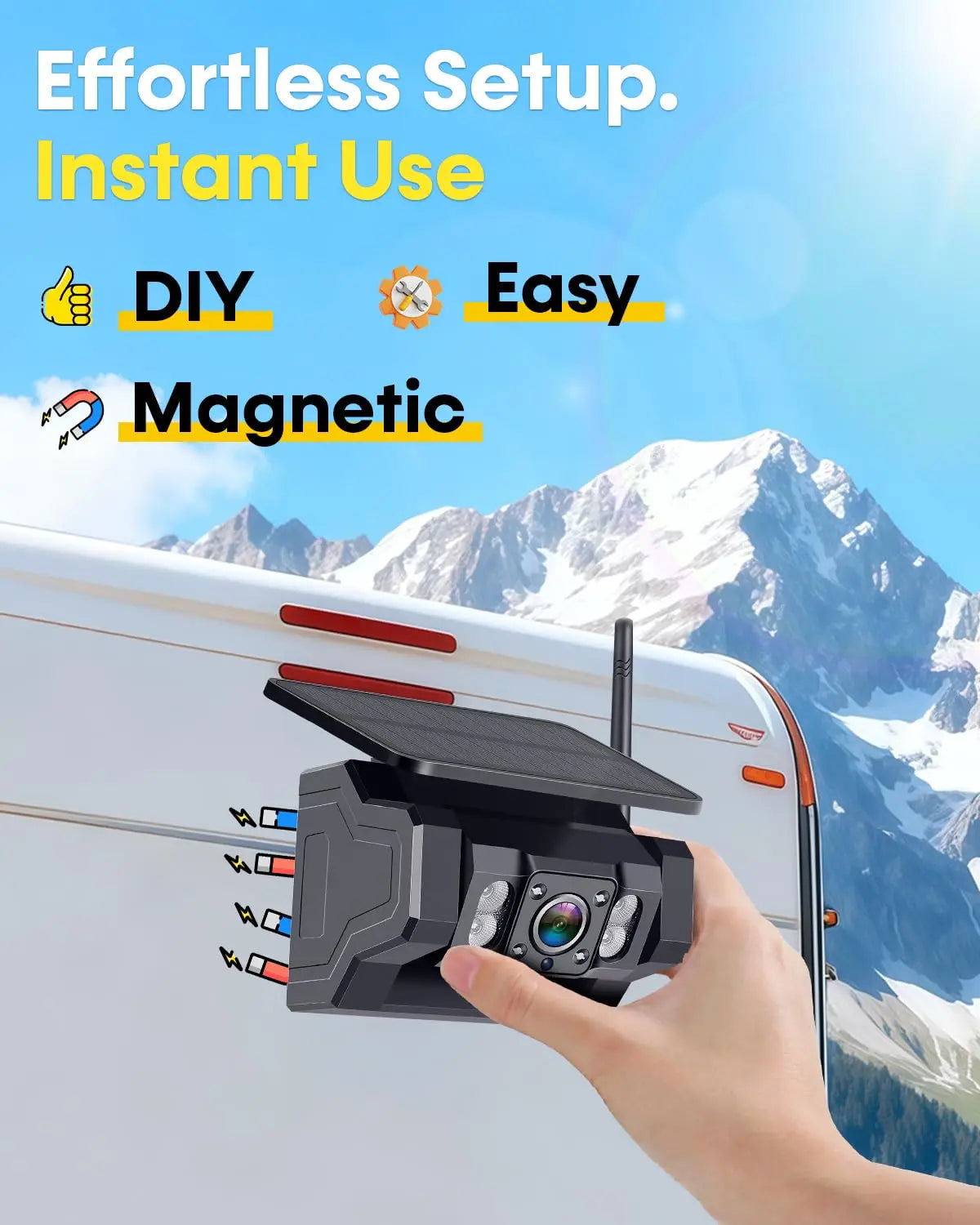 Airow auto Dual Wireless Waterproof RV Backup Camera No-Drill Magnetic Solar/Battery-Powered 7 Inch Split-Screen HD Rear