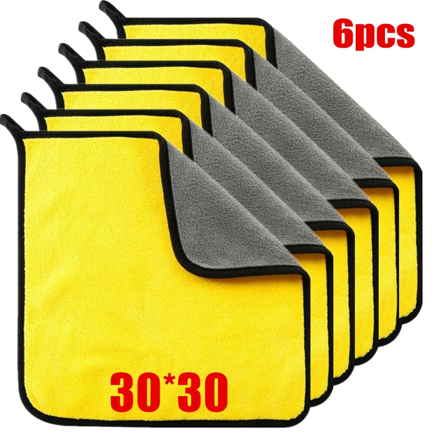1/2/6/10pcs Microfiber Cleaning Towel Thicken Soft Drying Cloth Car Body Washing Towels Double Layer Clean Rags Car Accessories