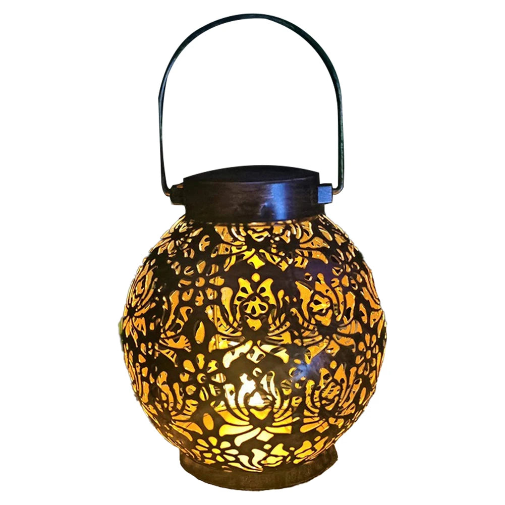 1Pcs Solar Lantern Light Outdoor Garden Solar Light Rose-Shape Hollowed-out Iron Art Solar Hanging Light Garden Decoration