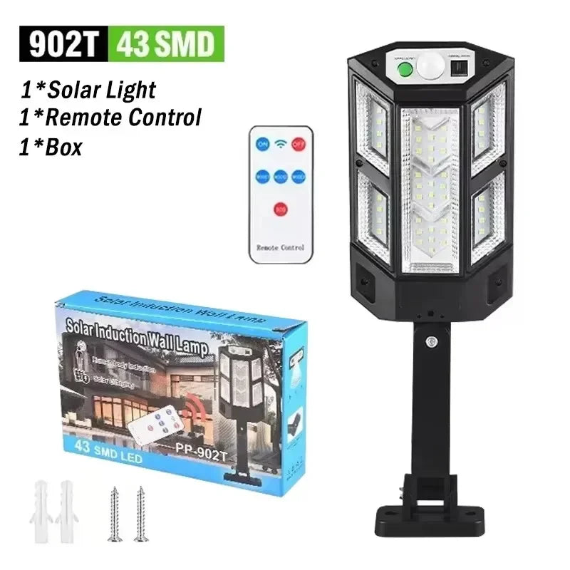 12000LM Powerful Solar Wall Lamp with Remote Outdoor IP65 Waterproof LED Floodlight with Sensor Garden Yard Lantern Street Light