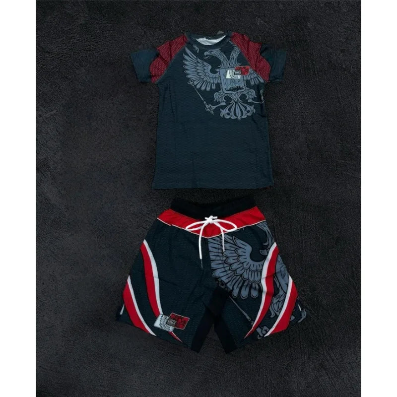 2026Summer Boxing Jiu Jitsu Sports Set Men's Graphic Rash Guard T-shirts&Shorts Quick Drying Breahable Training Combat Suit MOTO
