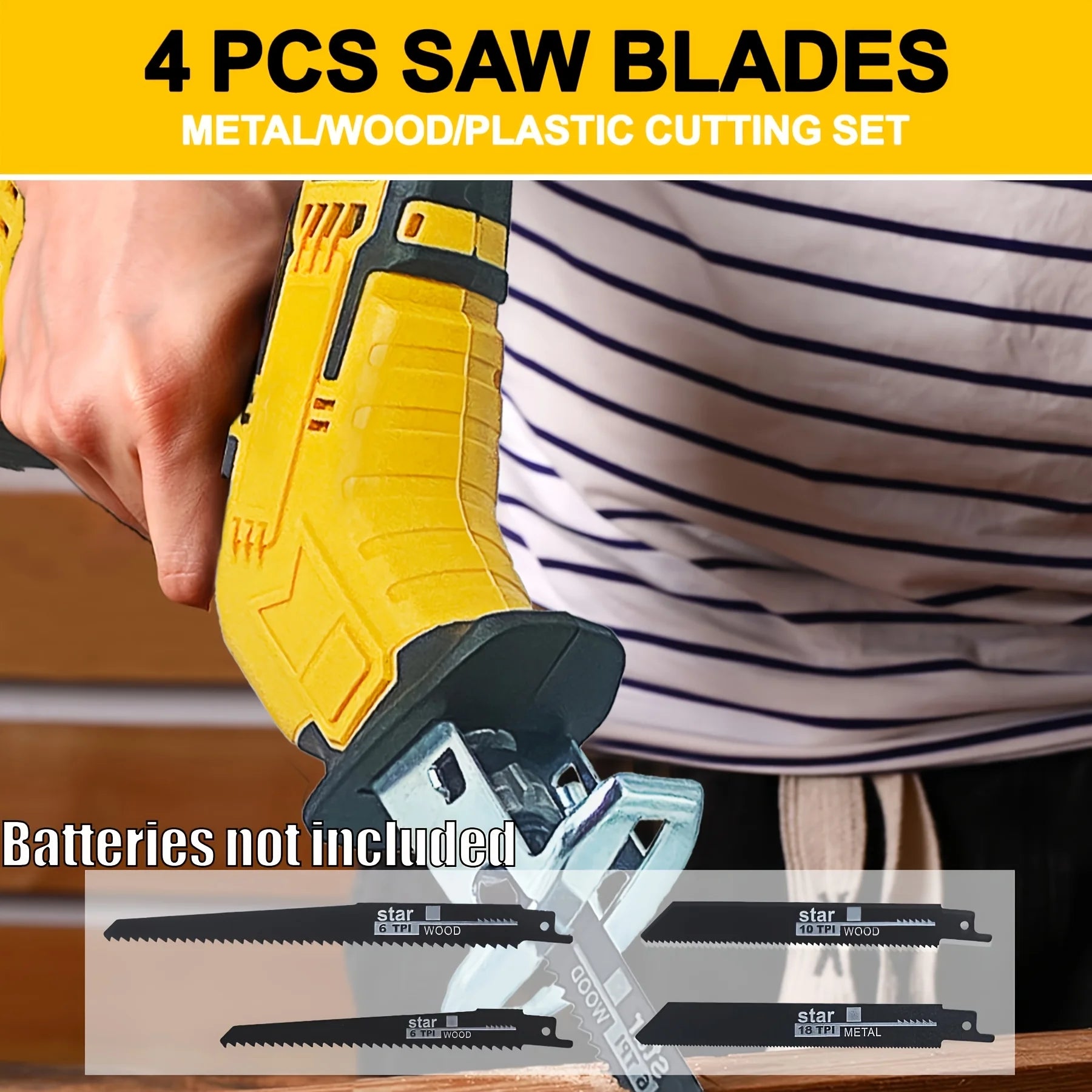 Cordless Reciprocating Saw Compatible With DeWalt 20V Battery, Brushless Power Cordless Reciprocating Saw, 0-3500SPM Variable Speed, Tool-Free Blade Change, 4-Blade Kit For Wood/Metal/PVC Cutting, Tool Only (Battery Not Included)